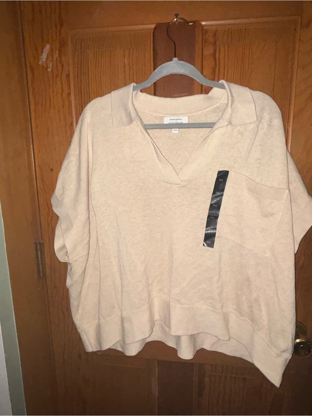 NWT Oversized Banana Republic Oatmeal Cotton-Linen Polo Short Sleeve Top - Picture 2 of 5